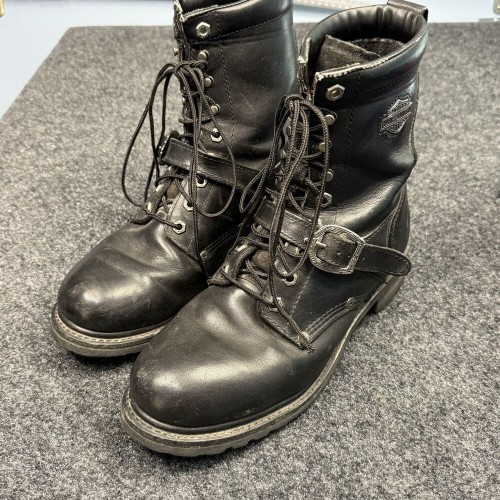 Harley-Davidson Motorcycle Boots Men’s 9.5 Leather Black Lace Up Buckle Riding
